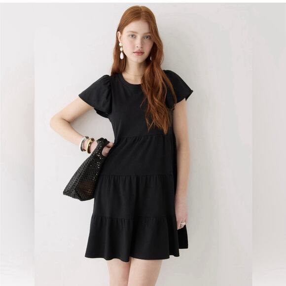 J.CREW Dresses & Skirts - J. Crew Mini Dress Size XL Black Knit Broken-In Jersey Tiered Cotton Casual NWT